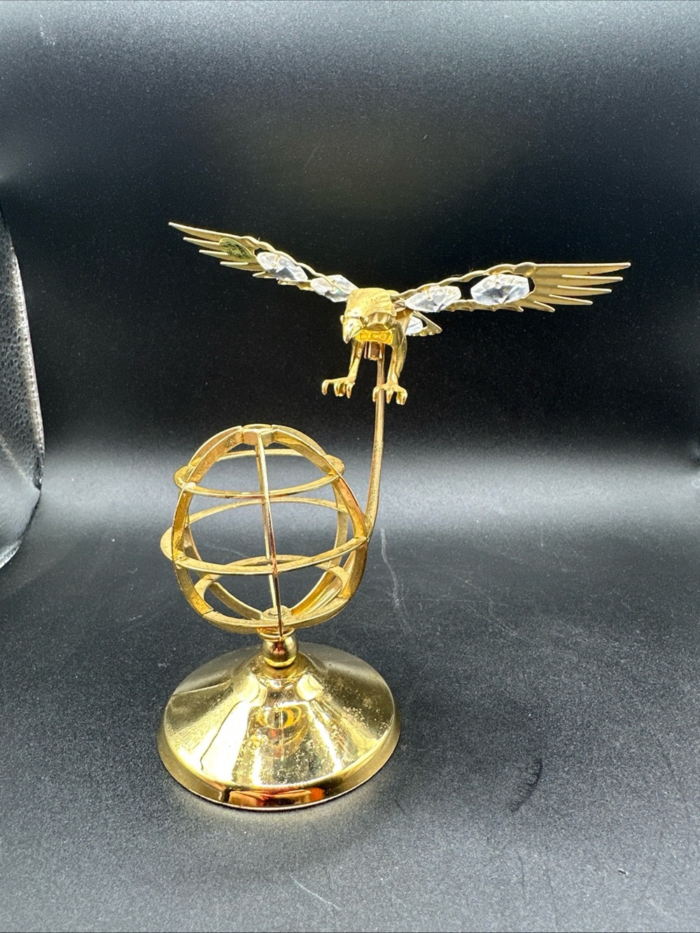 Vintage 1992 Mascot Int'l Inc. Gold Plated Bald Eagle Globe Crystals Suncatcher